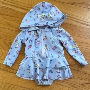 SHEIN Unicorn One Piece Swimsuit Rash Guard Girls 9-12M Hooded Long Sleeve